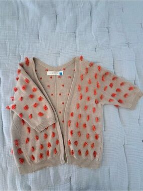 Anthropologie Sparrow Beige Knit Cardigan with Orange Dot Tassels